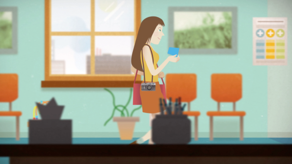 Illustration of an artist using their healthcare voucher at a clinic