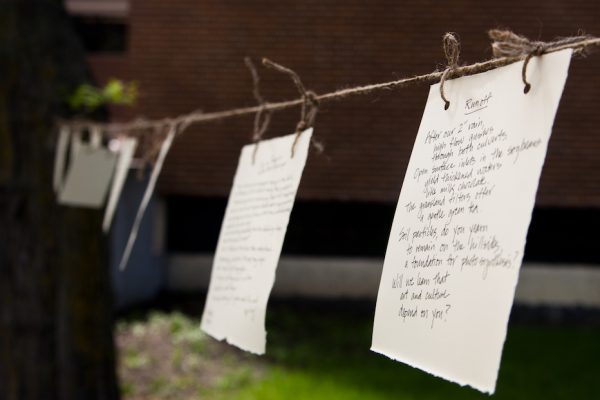 Poems hanging on a line at the Rural Arts and Culture Summit