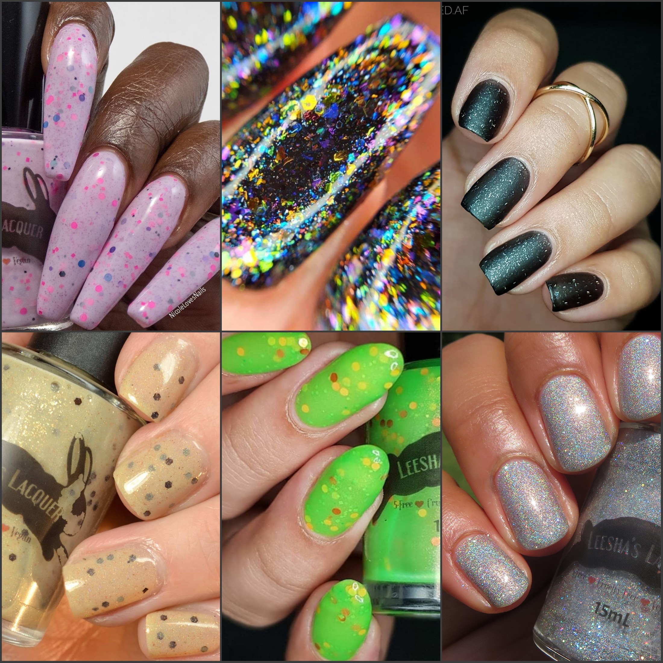 Collage of images of finger nail polish