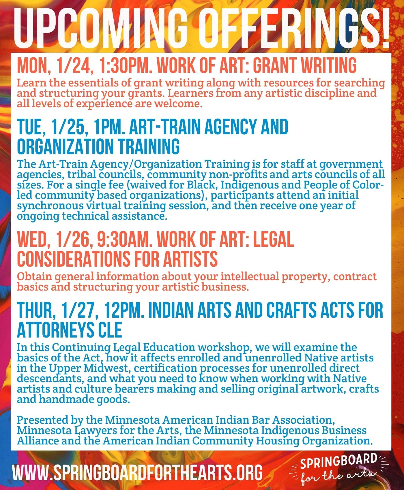 Upcoming Offerings, Springboard for the Arts
