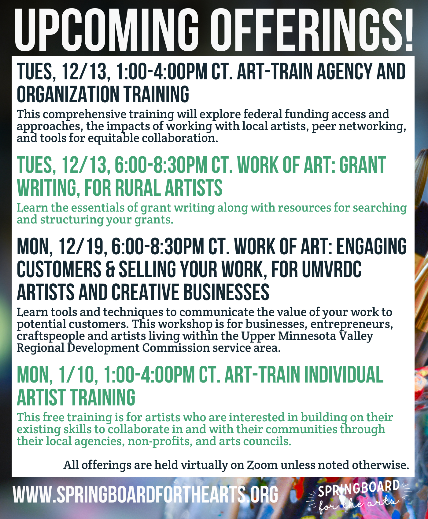 Offerings in December at Springboard for the Arts