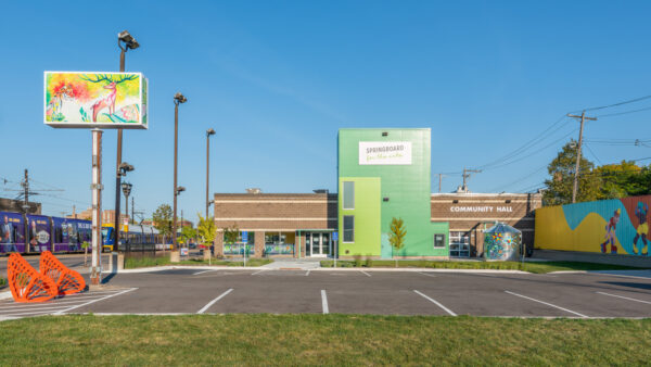 A photo of the front of Springboard for the Arts building in Saint Paul.