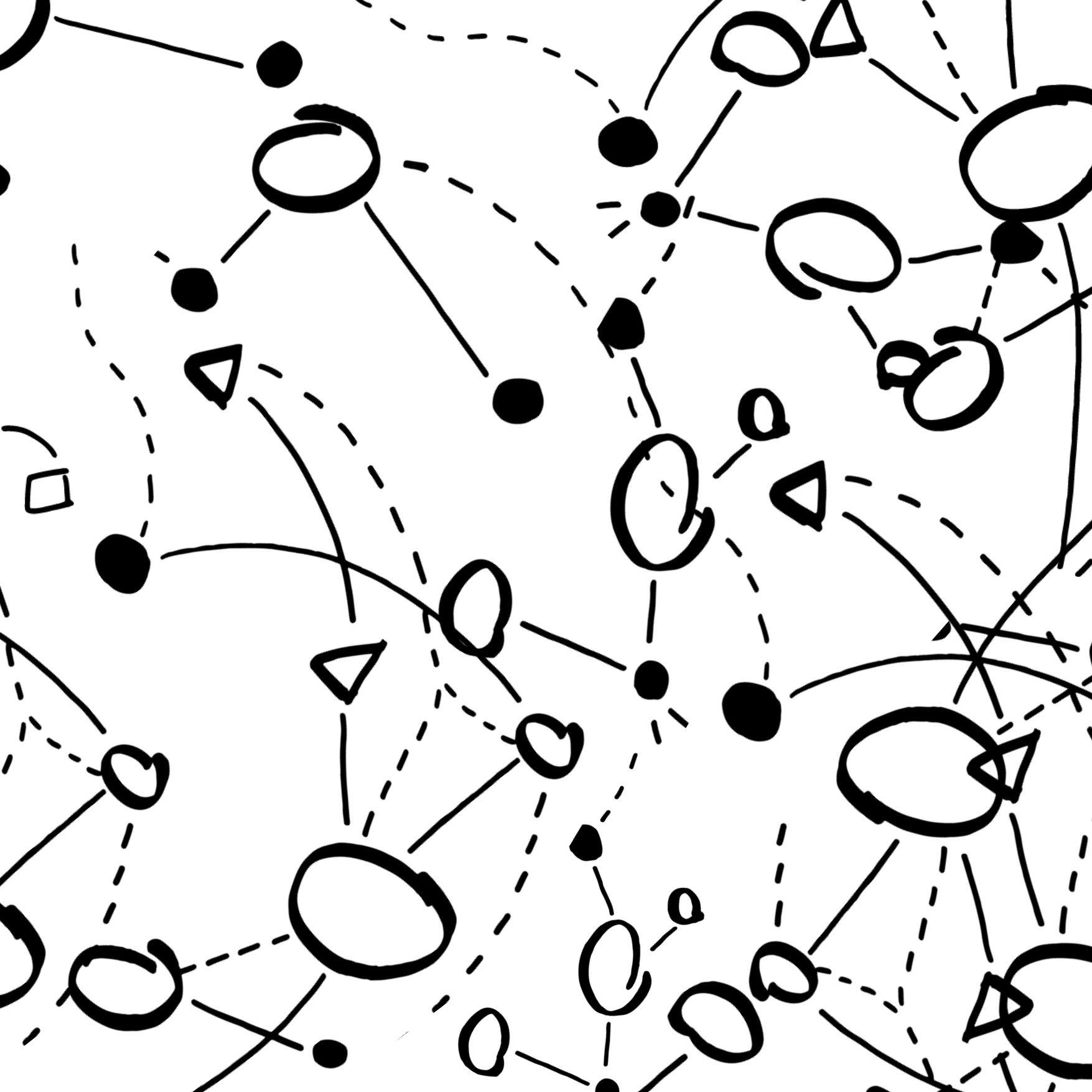 A graphic with a white background and hand drawn black circles and lines